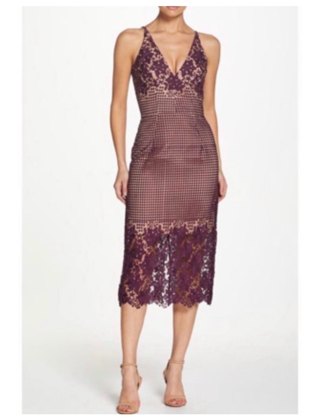 DRESS THE POPULATION Aurora Lace Tea Dress Size S